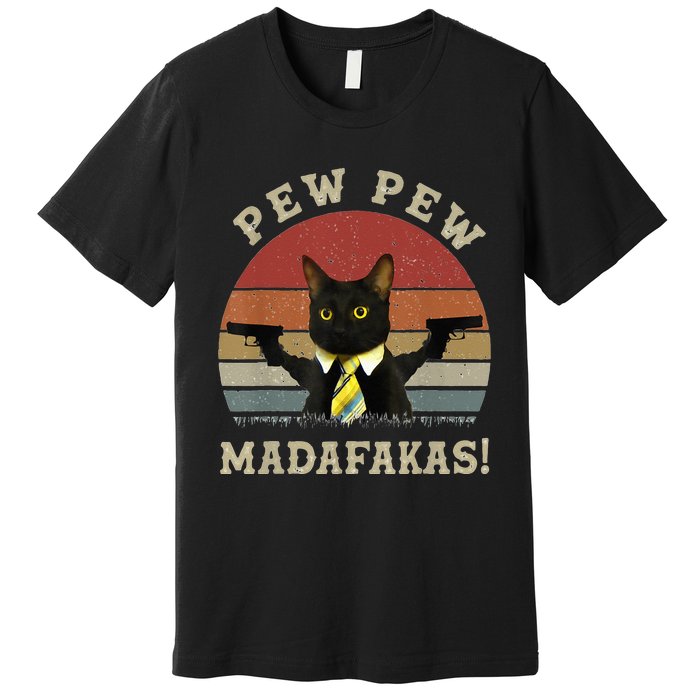 Cat Vintage PewPewPew Madafakas Cat Crazy Pew Vintage Premium T-Shirt