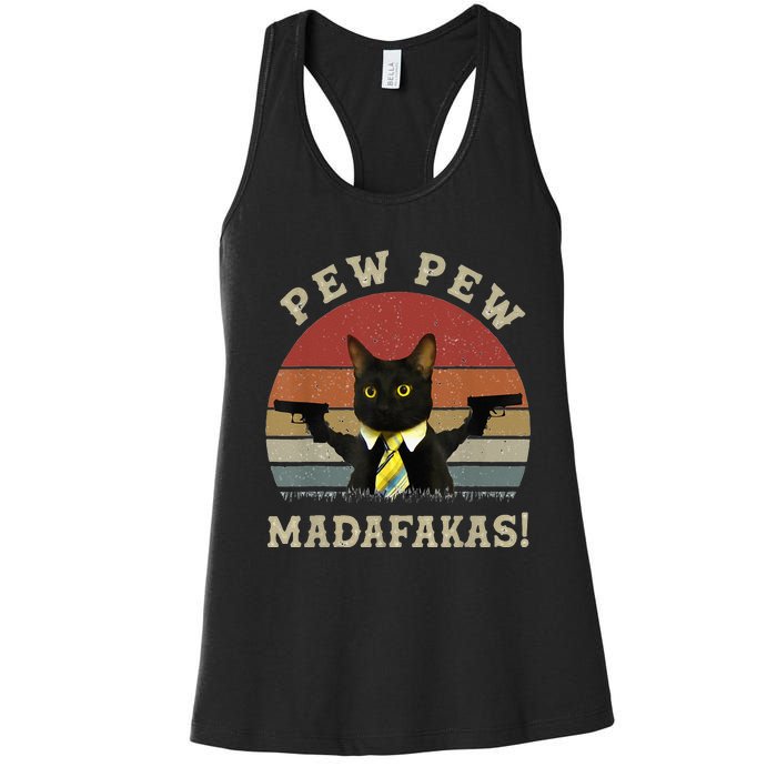 Cat Vintage PewPewPew Madafakas Cat Crazy Pew Vintage Women's Racerback Tank