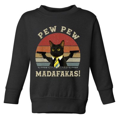 Cat Vintage PewPewPew Madafakas Cat Crazy Pew Vintage Toddler Sweatshirt