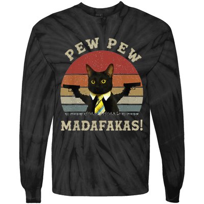 Cat Vintage PewPewPew Madafakas Cat Crazy Pew Vintage Tie-Dye Long Sleeve Shirt