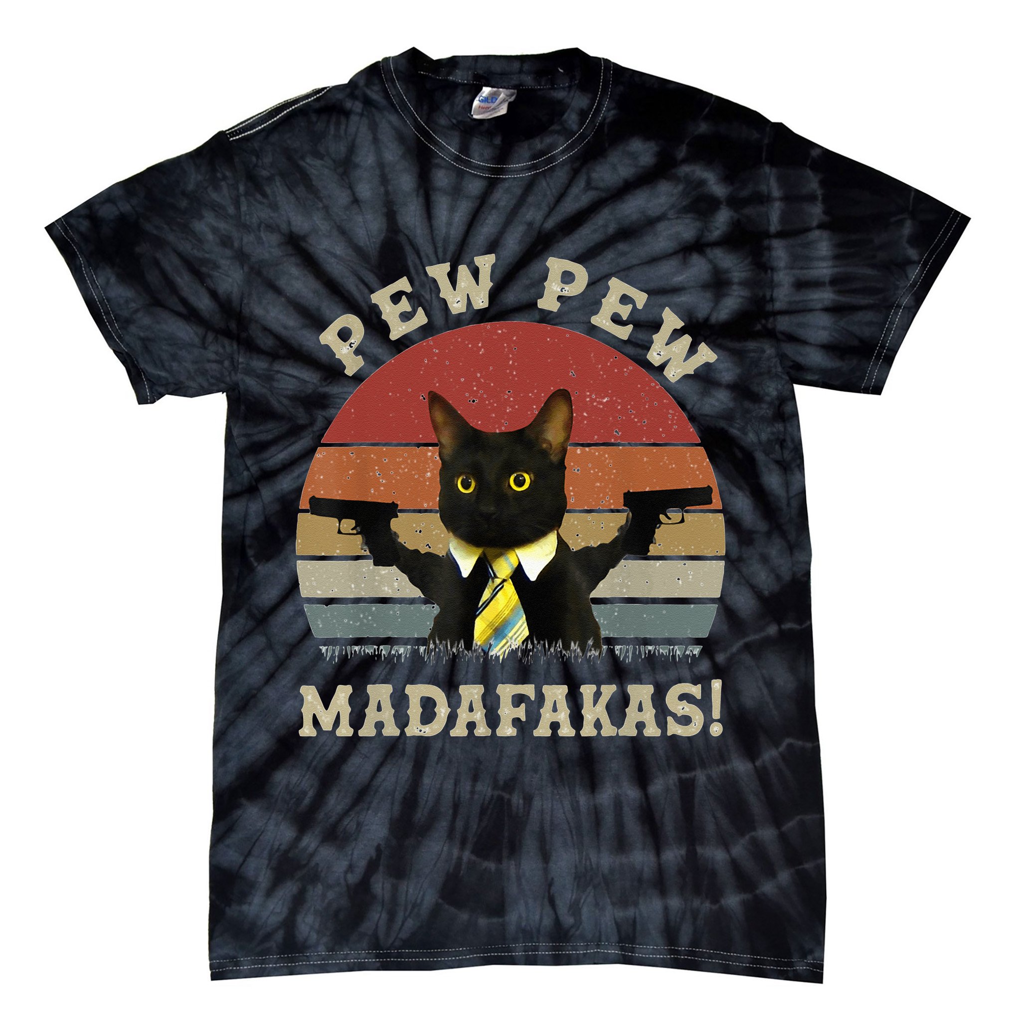 Cat Vintage PewPewPew Madafakas Cat Crazy Pew Vintage Tie-Dye T-Shirt