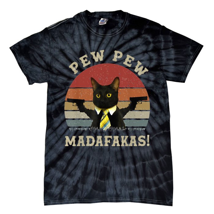 Cat Vintage PewPewPew Madafakas Cat Crazy Pew Vintage Tie-Dye T-Shirt