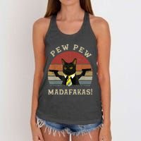 Cat Vintage PewPewPew Madafakas Cat Crazy Pew Vintage Women's Knotted Racerback Tank