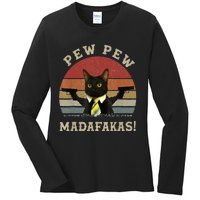 Cat Vintage PewPewPew Madafakas Cat Crazy Pew Vintage Ladies Long Sleeve Shirt