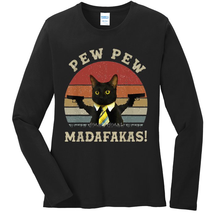 Cat Vintage PewPewPew Madafakas Cat Crazy Pew Vintage Ladies Long Sleeve Shirt