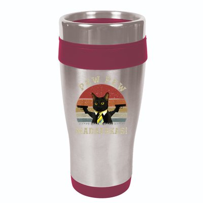 Cat Vintage PewPewPew Madafakas Cat Crazy Pew Vintage 16oz Travel Tumbler