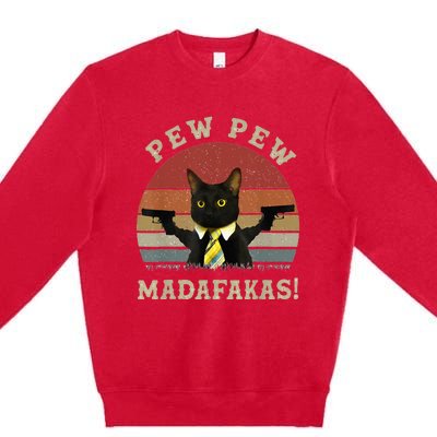 Cat Vintage PewPewPew Madafakas Cat Crazy Pew Vintage Premium Crewneck Sweatshirt