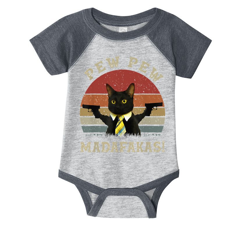 Cat Vintage PewPewPew Madafakas Cat Crazy Pew Vintage Infant Baby Jersey Bodysuit
