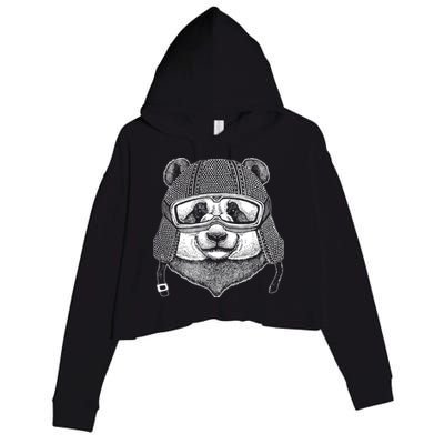 Cool Vintage Panda Aviator Pilot Crop Fleece Hoodie