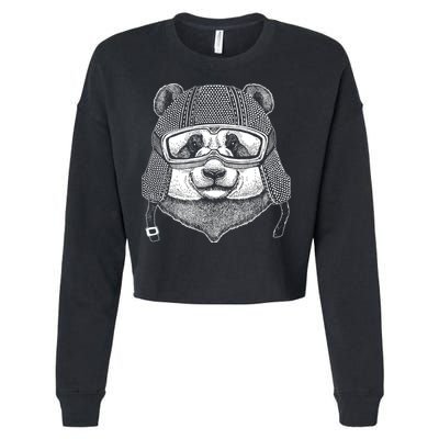 Cool Vintage Panda Aviator Pilot Cropped Pullover Crew