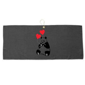 Cute Valentines Panda Bear Cub Gift Hearts Of Love Gift Large Microfiber Waffle Golf Towel