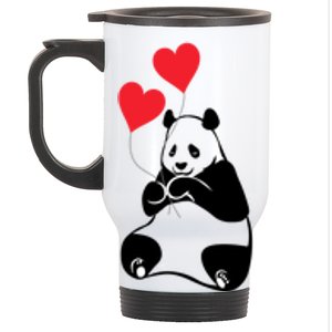 Cute Valentines Panda Bear Cub Gift Hearts Of Love Gift Stainless Steel Travel Mug