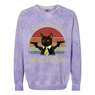 Cat Vintage PewPewPew Madafakas Cat Crazy Pew Vintage Colorblast Crewneck Sweatshirt