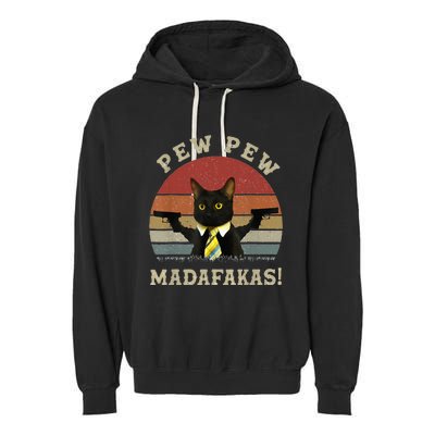 Cat Vintage PewPewPew Madafakas Cat Crazy Pew Vintage Garment-Dyed Fleece Hoodie