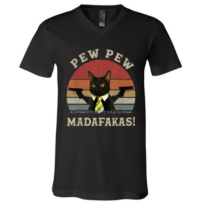 Cat Vintage PewPewPew Madafakas Cat Crazy Pew Vintage V-Neck T-Shirt