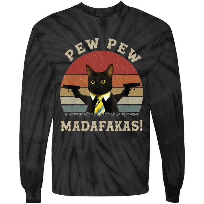 Cat Vintage PewPewPew Madafakas Cat Crazy Pew Vintage Tie-Dye Long Sleeve Shirt