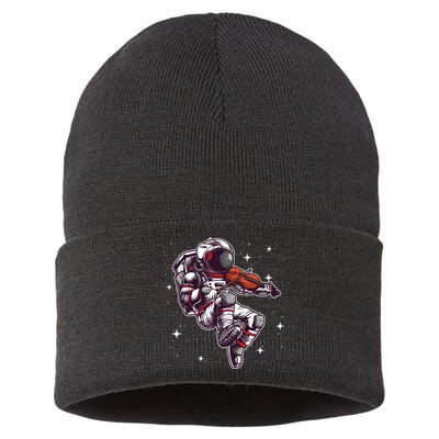 Cool Violin Player Astronaut For Men Women Viola Music Lover Sustainable Knit Beanie
