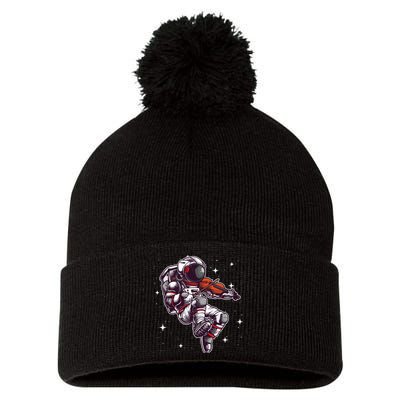 Cool Violin Player Astronaut For Men Women Viola Music Lover Pom Pom 12in Knit Beanie