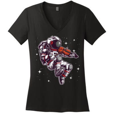 Cool Violin Player Astronaut For Men Women Viola Music Lover Women's V-Neck T-Shirt