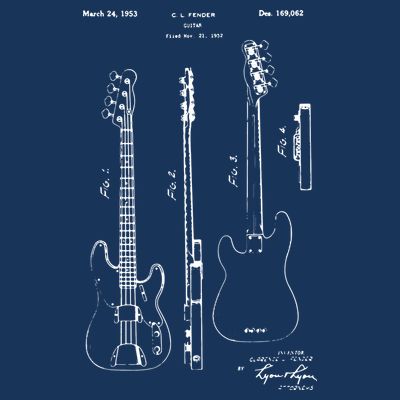 Classic Vintage Patent Print 1953 Bass Guitar T-Shirt