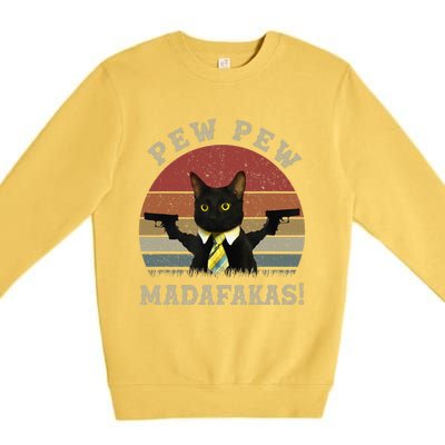 Cat Vintage PewPewPew Madafakas Cat Crazy Pew Vintage Premium Crewneck Sweatshirt