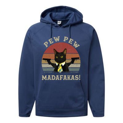 Cat Vintage PewPewPew Madafakas Cat Crazy Pew Vintage Performance Fleece Hoodie