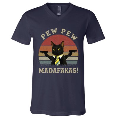 Cat Vintage PewPewPew Madafakas Cat Crazy Pew Vintage V-Neck T-Shirt