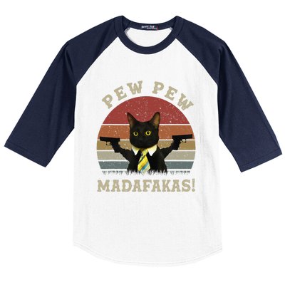 Cat Vintage PewPewPew Madafakas Cat Crazy Pew Vintage Baseball Sleeve Shirt