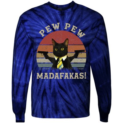 Cat Vintage PewPewPew Madafakas Cat Crazy Pew Vintage Tie-Dye Long Sleeve Shirt