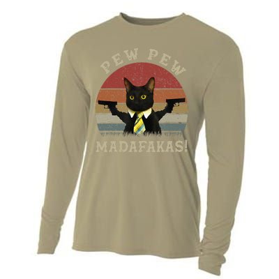 Cat Vintage PewPewPew Madafakas Cat Crazy Pew Vintage Cooling Performance Long Sleeve Crew