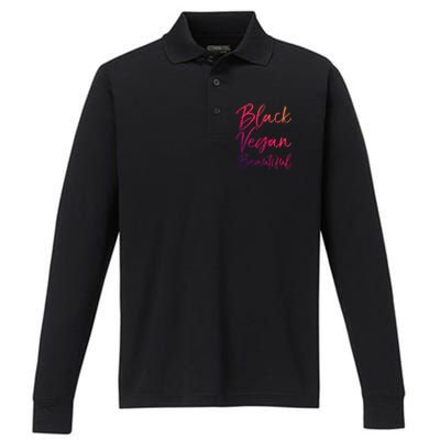 Cute Vegan Quote Funny Vegetarian Gift Black Vegan Beautiful Gift Performance Long Sleeve Polo