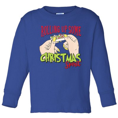 Christmas Vibes Rolling Up Some Christmas Spirit Gift Toddler Long Sleeve Shirt