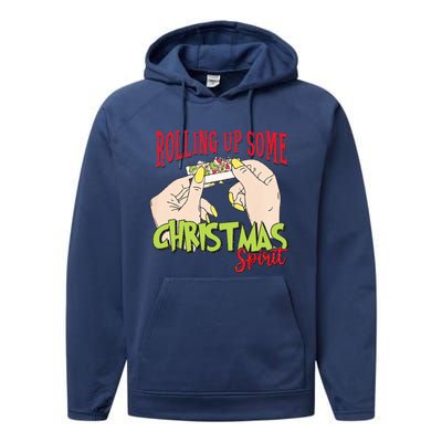 Christmas Vibes Rolling Up Some Christmas Spirit Gift Performance Fleece Hoodie