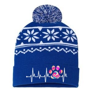 Cute Veterinarian Rainbow Paw Print Heartbeat Vet Tech Cute Gift USA-Made Snowflake Beanie