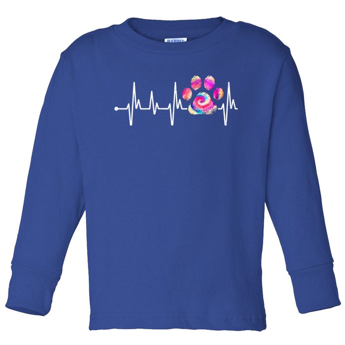 Cute Veterinarian Rainbow Paw Print Heartbeat Vet Tech Cute Gift Toddler Long Sleeve Shirt