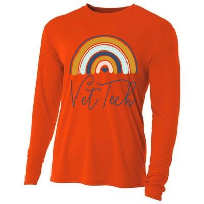 Cute Veterinarian Rainbow Paw Print Heartbeat Vet Tech Cool Gift Cooling Performance Long Sleeve Crew