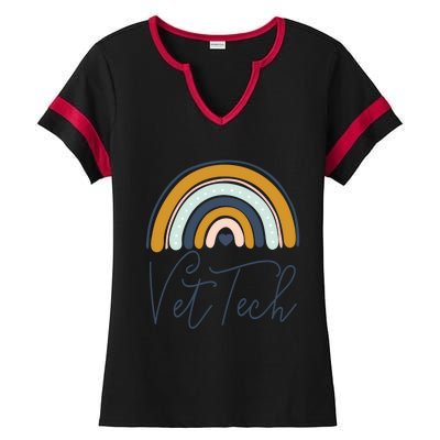 Cute Veterinarian Rainbow Paw Print Heartbeat Vet Tech Cool Gift Ladies Halftime Notch Neck Tee