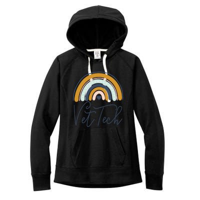 Cute Veterinarian Rainbow Paw Print Heartbeat Vet Tech Cool Gift Women's Fleece Hoodie