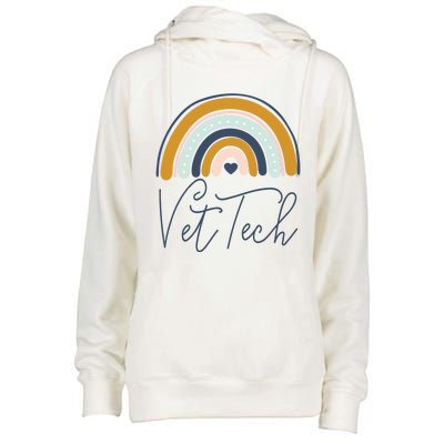 Cute Veterinarian Rainbow Paw Print Heartbeat Vet Tech Cool Gift Womens Funnel Neck Pullover Hood