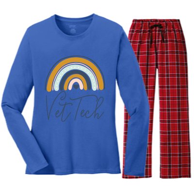 Cute Veterinarian Rainbow Paw Print Heartbeat Vet Tech Cool Gift Women's Long Sleeve Flannel Pajama Set 