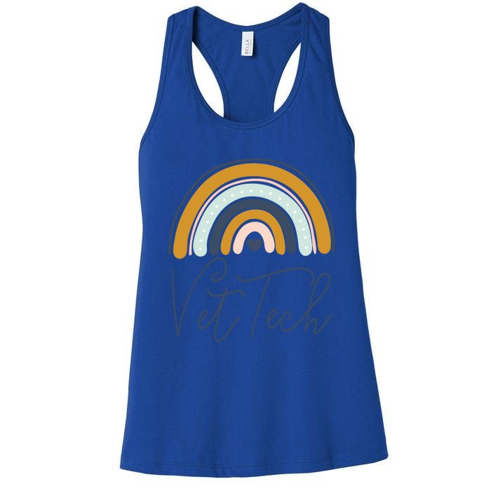 Cute Veterinarian Rainbow Paw Print Heartbeat Vet Tech Cool Gift Women's Racerback Tank