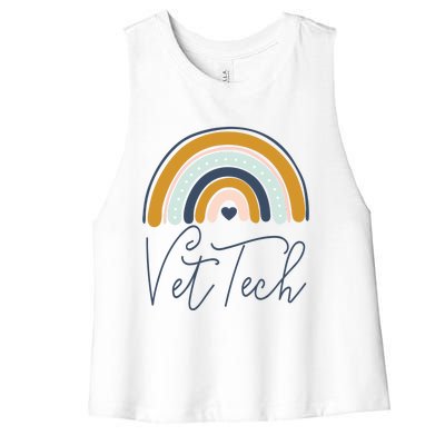 Cute Veterinarian Rainbow Paw Print Heartbeat Vet Tech Cool Gift Women's Racerback Cropped Tank