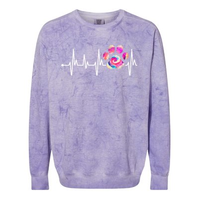 Cute Veterinarian Rainbow Paw Print Heartbeat Vet Tech Gift Colorblast Crewneck Sweatshirt