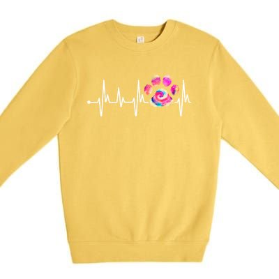 Cute Veterinarian Rainbow Paw Print Heartbeat Vet Tech Gift Premium Crewneck Sweatshirt