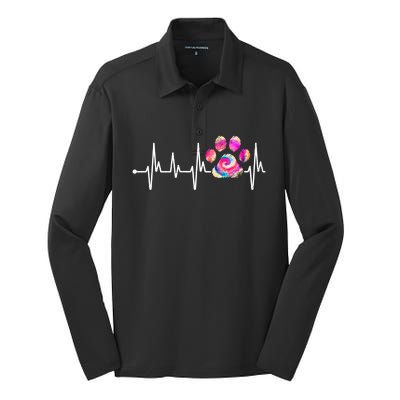 Cute Veterinarian Rainbow Paw Print Heartbeat Vet Tech Gift Silk Touch Performance Long Sleeve Polo