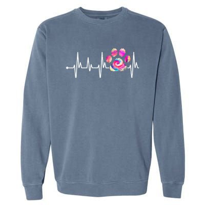 Cute Veterinarian Rainbow Paw Print Heartbeat Vet Tech Gift Garment-Dyed Sweatshirt