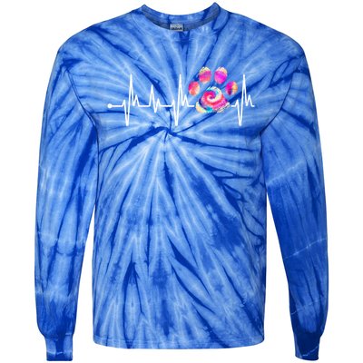 Cute Veterinarian Rainbow Paw Print Heartbeat Vet Tech Gift Tie-Dye Long Sleeve Shirt