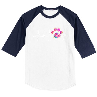 Cute Veterinarian Rainbow Paw Print Heartbeat Vet Tech Gift Baseball Sleeve Shirt