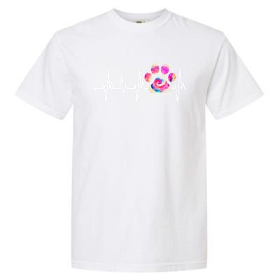 Cute Veterinarian Rainbow Paw Print Heartbeat Vet Tech Gift Garment-Dyed Heavyweight T-Shirt