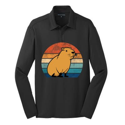 Capybara Vintage Rodent Funny Capybara Silk Touch Performance Long Sleeve Polo